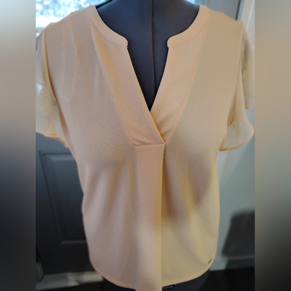 Calvin Klein Collection Beige V-Neck Blouse